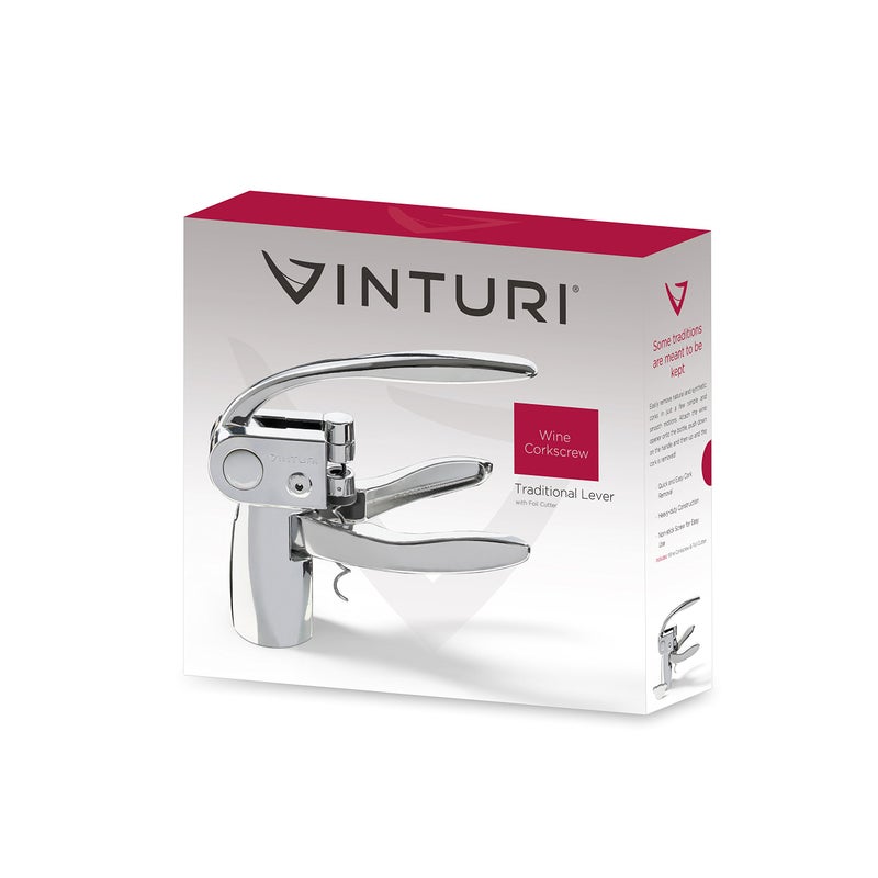 Vinturi Lever Wine Opener Set made of Premium Chrome Wine Corkscrew with Replacement Spiral and Foil Cutter with Sleek, Durable Die-Cast Metal Design - Image 3